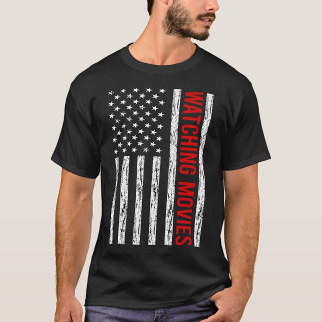 T-shirt États-Unis Drapeau regarder des films (Devant)