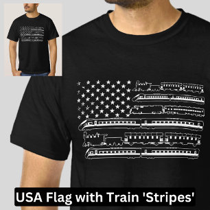 T-shirt États-Unis Drapeaux étoiles et trains en bandes