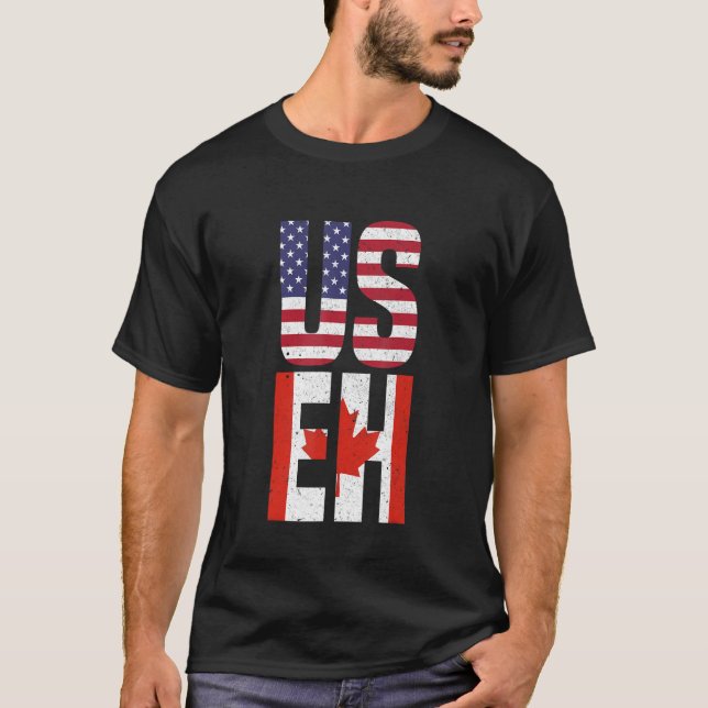 T-shirt États-Unis EH drôle Américain Canadien USA Canada  (Devant)
