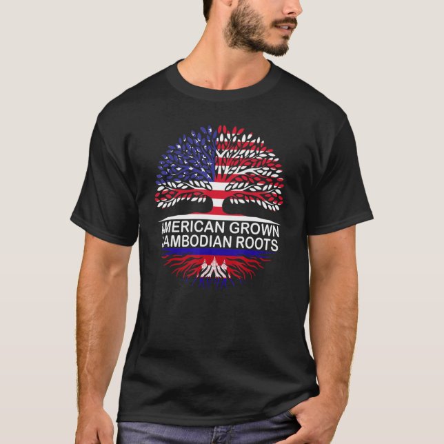 T-shirt Etats-Unis et Cambodge drapeaux American Gros Camb (Devant)