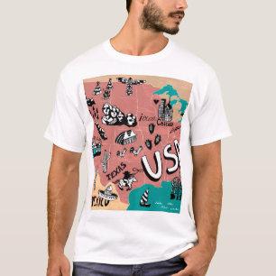 T-shirt États-Unis Illustré : Carte Colorée Voyage.