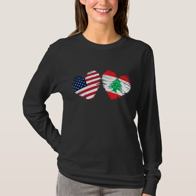 T-shirt États-Unis Liban Drapeau Coeur Valentines Jour Lib (Devant)