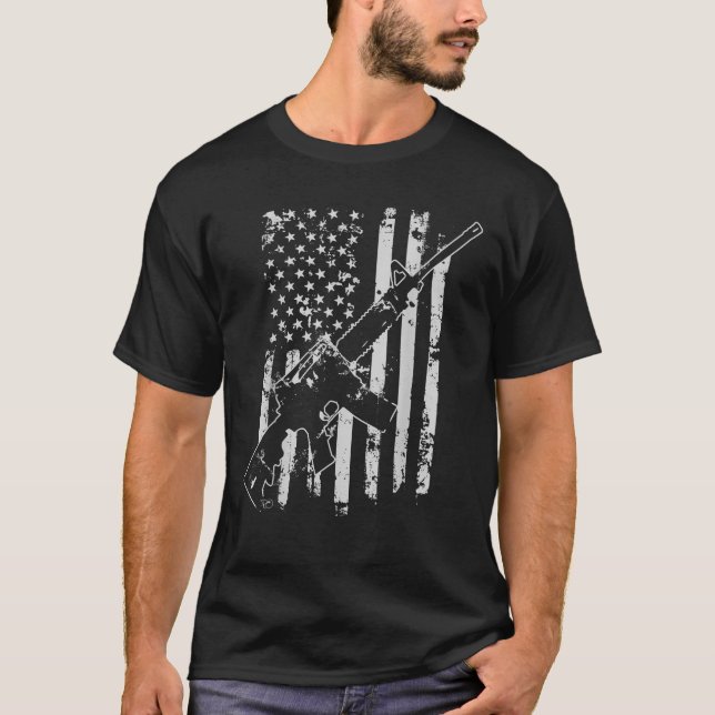 T-shirt États-Unis Mens dévêtu Drapeau américain AR 15 Sec (Devant)
