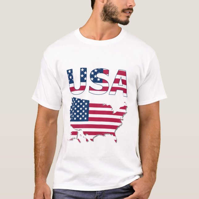 T-shirt États-Unis patriotique Lettering, Carte, Drapeau É (Devant)