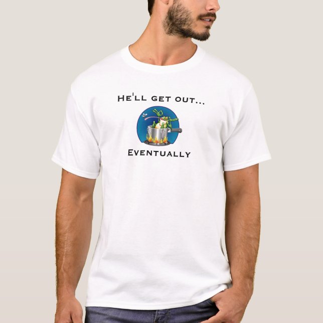 T-shirt etc.-grenouille-ébullition, il sortira…, par la (Devant)