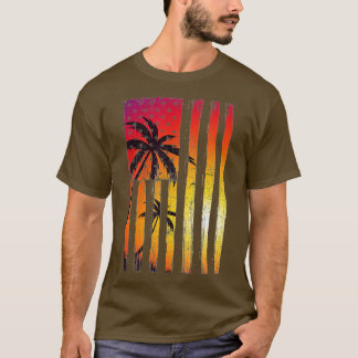 T-shirt Eté Coucher de soleil Palmiers drapeau américain C