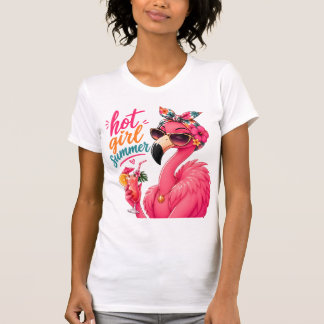 T-shirt Été de fille chaude Flamant avec des lunettes de s
