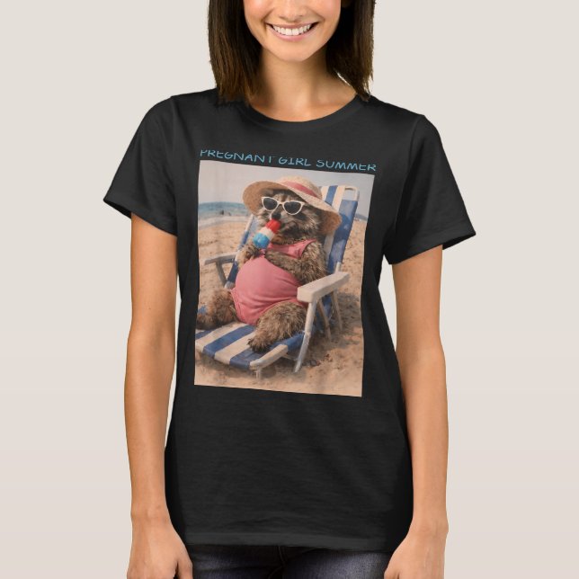 T-shirt Été de fille enceinte Annonce de bébé drôle (Devant)