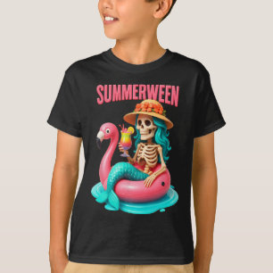T-shirt Eté entre Sirène Squelette Flamant rose Halloween