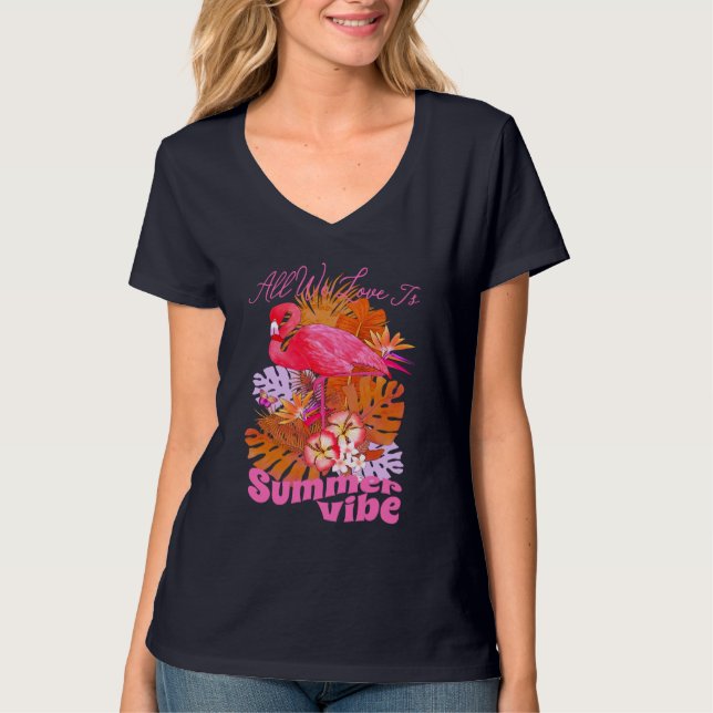 T-shirt Été flamant noir (Devant)