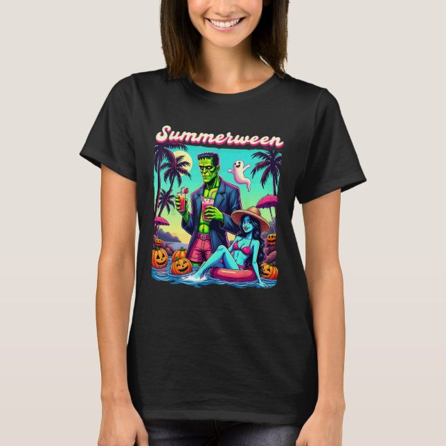 T-shirt Été Halloween Zombie Frankenstein Bo (Devant)