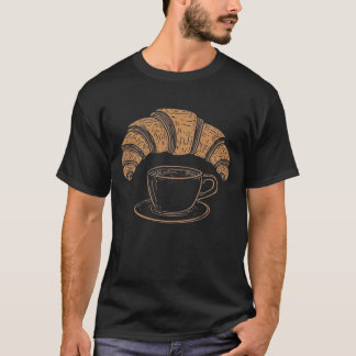 T-Shirt Été Minimaliste Café & Croissant Ligne d'A