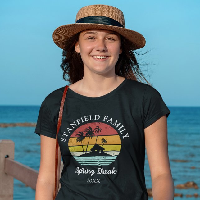 T-shirt Été Pause Plage Hut Palmiers Famille Correspondanc (Family Vacation Spring Break Womens Black Matching Custom T-shirt)