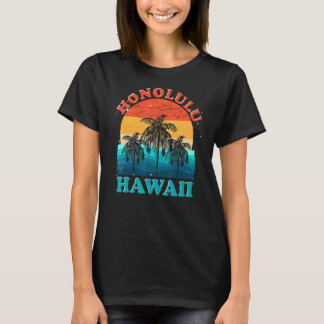 T-shirt Été Rétro Hawaiian Beach Palm Trees Honolulu Ha