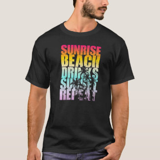 T-shirt Été Sunrise Beach Boissons Sunset Repeat Beach