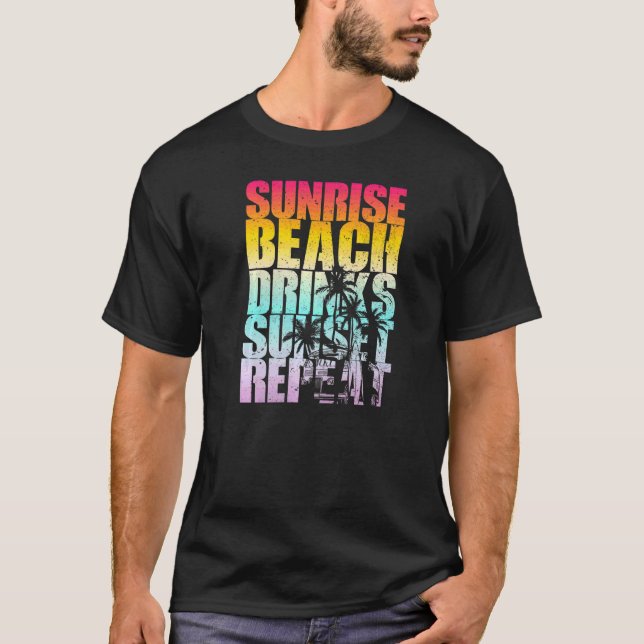 T-shirt Été Sunrise Beach Boissons Sunset Repeat Beach (Devant)