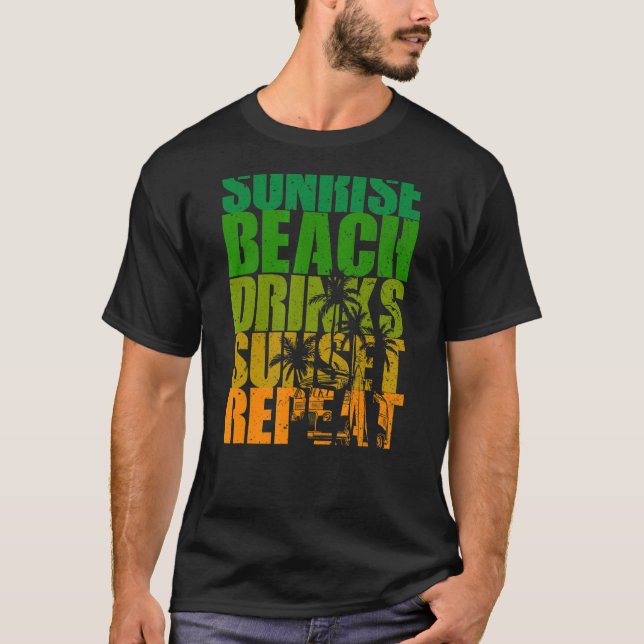T-shirt Été Sunrise Beach Boissons Sunset Repeat Beach (Devant)