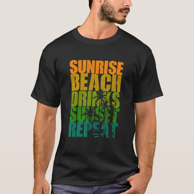 T-shirt Été Sunrise Beach Boissons Sunset Repeat Beach (Devant)
