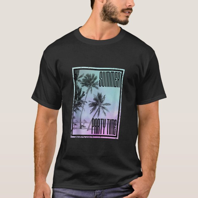 T-shirt Été Sunshine Beach Fête Horaires Palm Tree Surfin (Devant)
