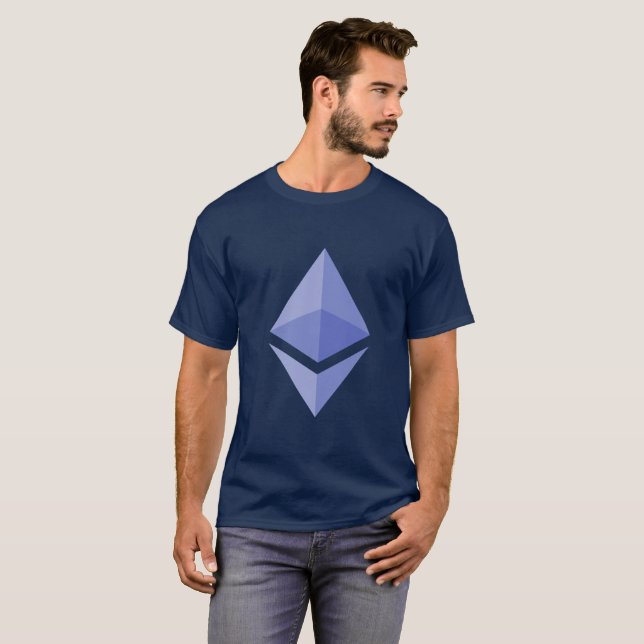 T-shirt (ETH) de bleu d'Ethererum Cryptocurrency (Devant entier)