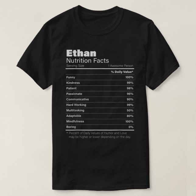 T-shirt Ethan Nutrition Nom personnalisé Drôle (Design devant)