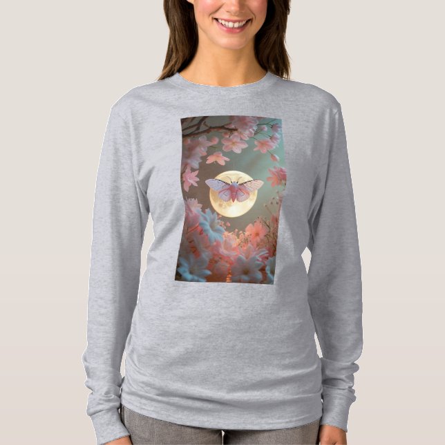T-shirt "Ethereal Moth and Moon Tattoo Design" Manche long (Devant)