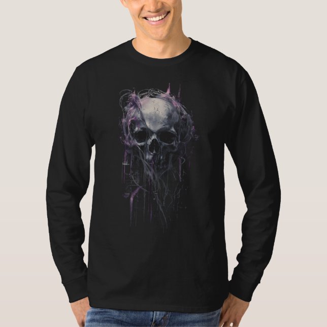 T-shirt Ethereal Skull Abstract Grunge Dark Long Sleeve (Devant)