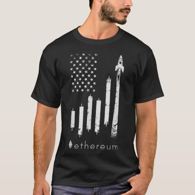 T-shirt ETHEREUM À la lune Crypto ETH pièce US Drapeau (Devant)