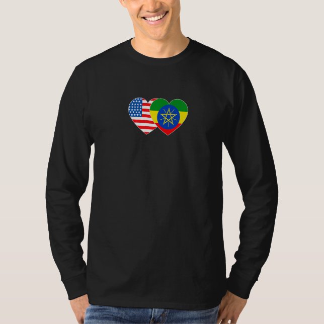 T-shirt Ethiopia &US Flag Twin Heart 4 Ethiopian Americans (Devant)