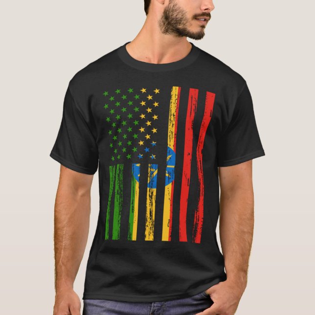 T-shirt Ethiopie Drapeau Amérique US C'est dans mon ADN Et (Devant)
