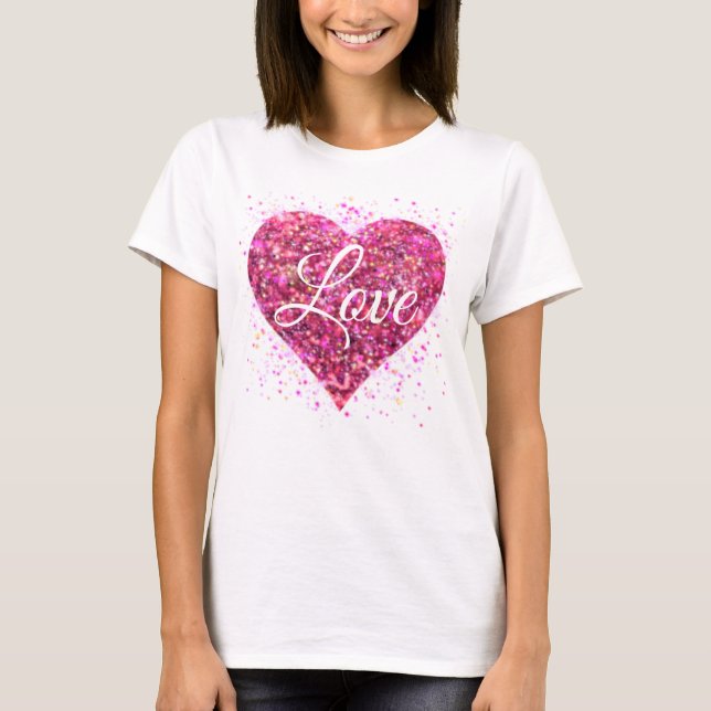 T-shirt Étincelle rose parties scintillant coeur amour (Devant)