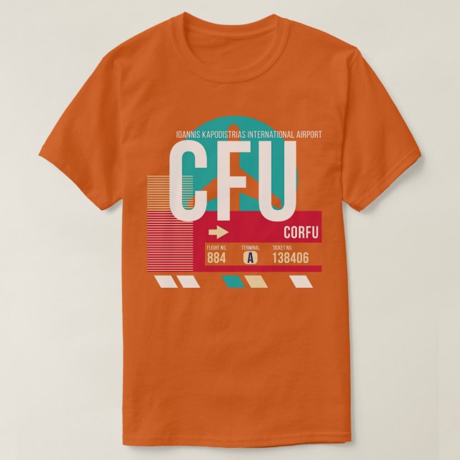 T-shirt Étiquette à bagages du code de l'aéroport CFU de C (Design devant)