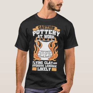 T-shirt Étiquette d'avertissement Poterie en Travail Argil