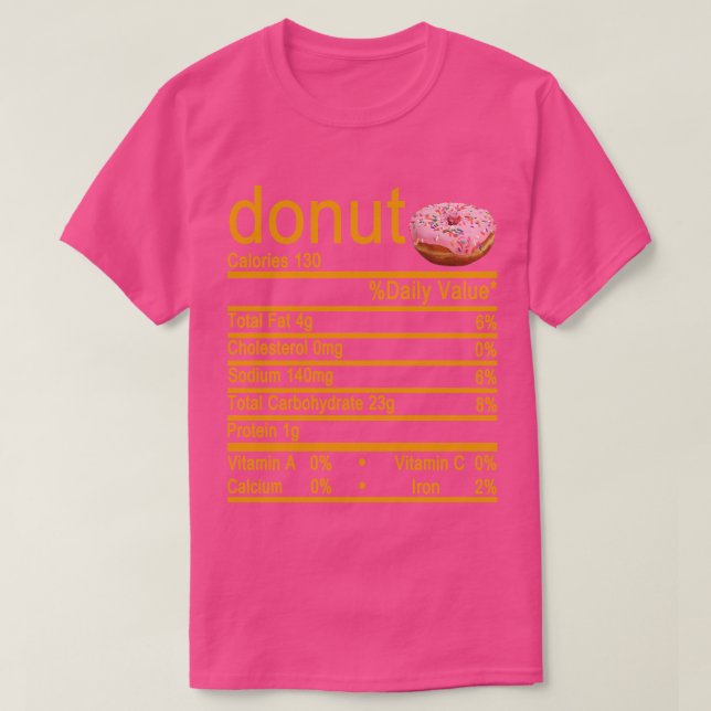 T-shirt étiquette de la valeur nutritive des beignes (Design devant)