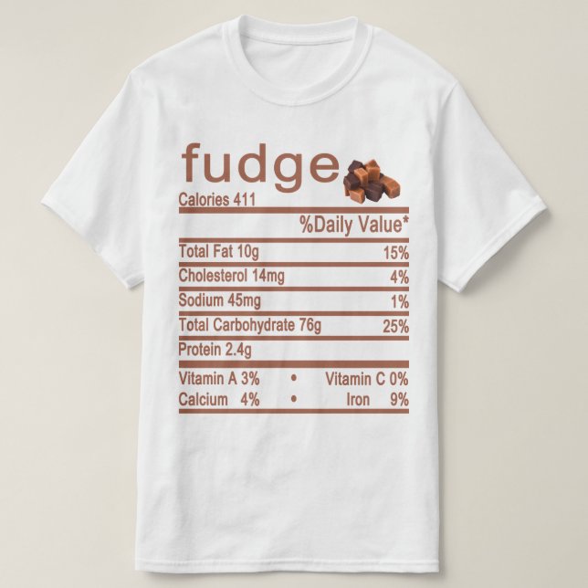 T-shirt étiquette de la valeur nutritive du fudge (Design devant)
