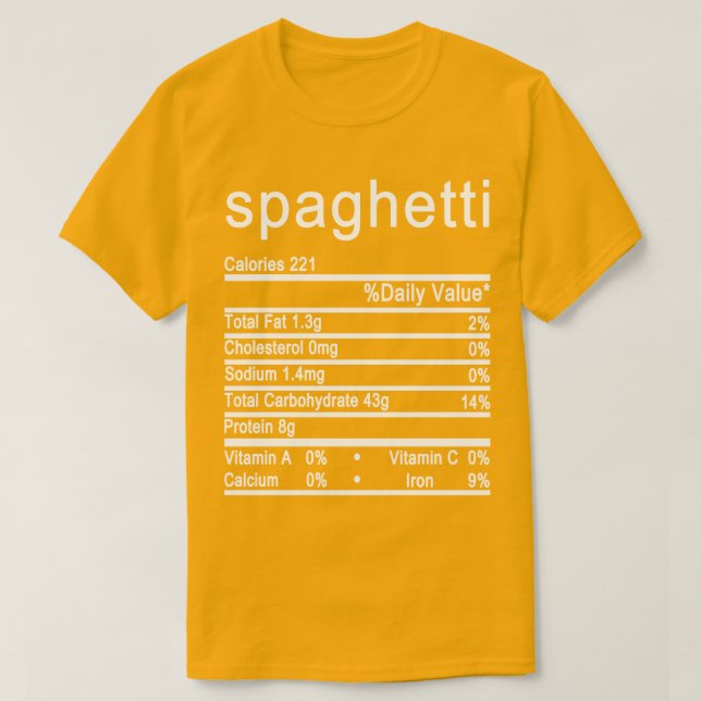T-shirt étiquette de la valeur nutritive spaghetti (Design devant)