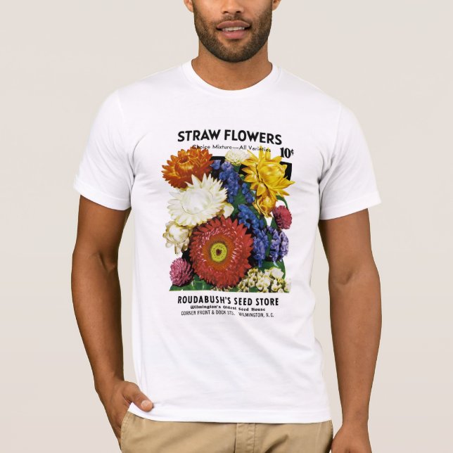 T-shirt Étiquette de paquet de graine de fleurs de paille (Devant)