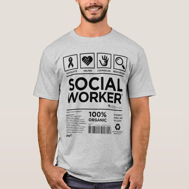 T-shirt Étiquette des travailleurs sociaux (Devant)