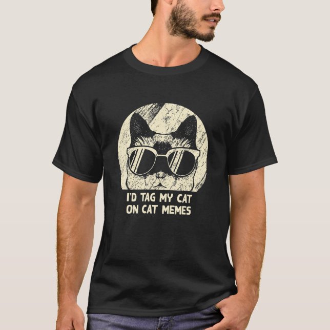 T-shirt Étiquette Mon chat sur les mèmes de chat Drôle Amo (Devant)