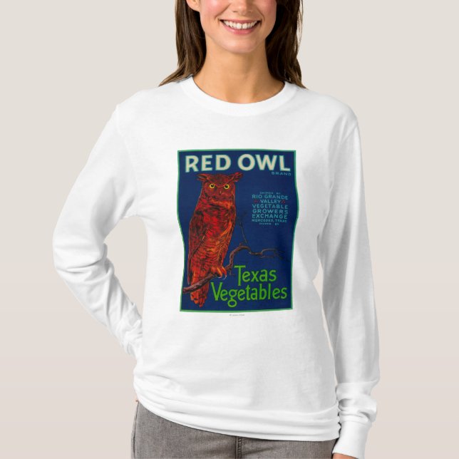 T-shirt Étiquette végétal de hibou rouge (Devant)