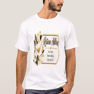 T-shirt Étiquettes d'adresse de retour noires et dorées él