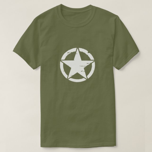 T-shirt Étoile blanche affligée d'armée (Design devant)