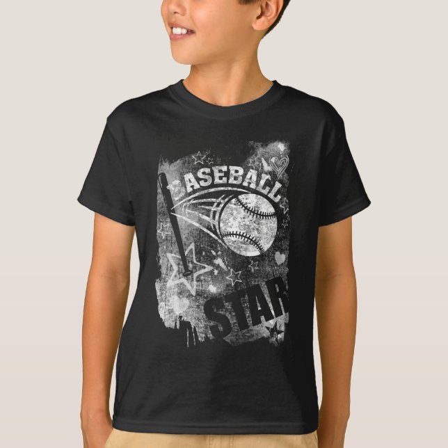 T-shirt Étoile de baseball, Black Grunge Baseball (Devant)