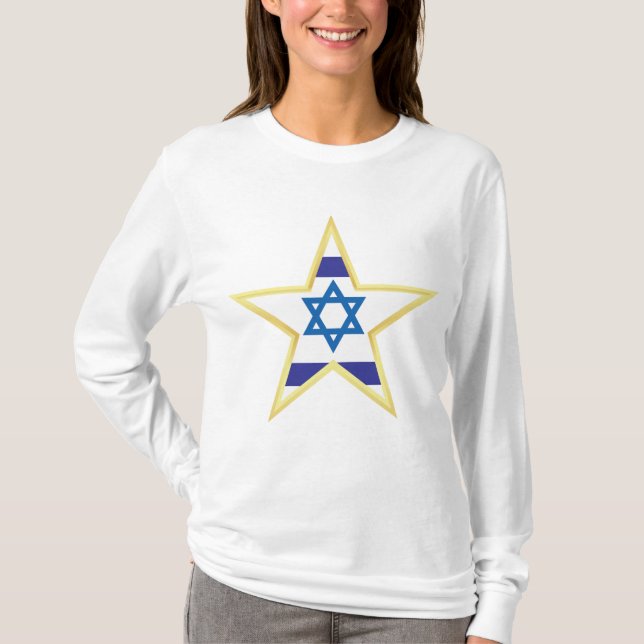 T-shirt Étoile de David Drapeau Israélien Finition Or (Devant)