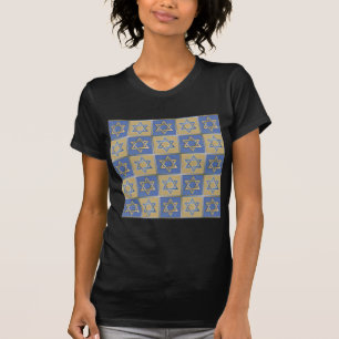 T-shirt Étoile de David Judaica Métal Or Bleu