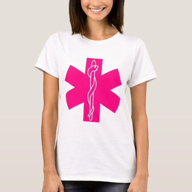 T-shirt Étoile de vie rose secouriste (Devant)