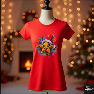 T-shirt Étoile Joyeuse Chapeau de Père Noël Tache de Peint