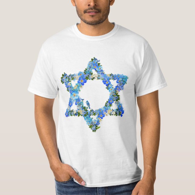 T-shirt Étoile juive Fleur étoilée bleue de David  (Devant)