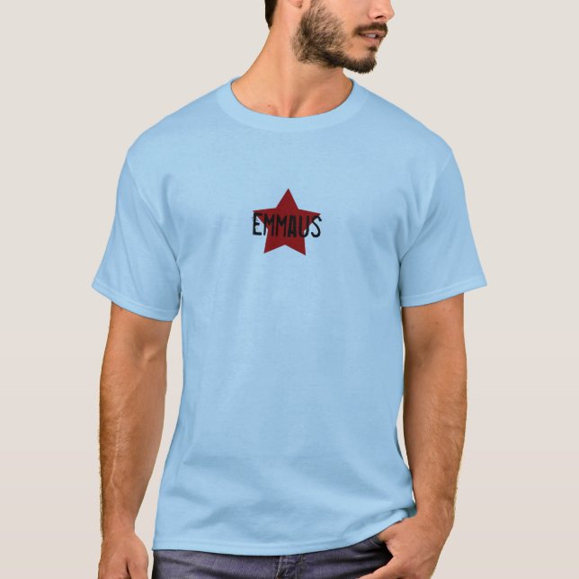 T-shirt Étoile rouge sur la pièce en t bleue de solides (Devant)