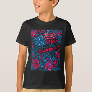 T-shirt Étoiles Bandes Droits de l'Homme 4 Juillet Floral